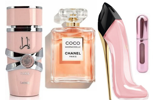 🛍️ ÚLTIMAS UNIDADES | 🌸 Perfumes Good Girl Blush - Coco Chanel - Lattafa Yara | 🎁 ¡REGALO: Porta Perfume Recargable de Bolso!